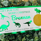 Personalised Foil Christmas Card, Surprise Reveal Scratch Off Ticket, Dinosaurs