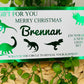 Personalised Foil Christmas Card, Surprise Reveal Scratch Off Ticket, Dinosaurs