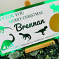 Personalised Foil Christmas Card, Surprise Reveal Scratch Off Ticket, Dinosaurs