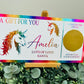 Personalised Foil Christmas Card, Surprise Reveal Scratch Off Ticket, Unicorn