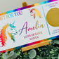 Personalised Foil Christmas Card, Surprise Reveal Scratch Off Ticket, Unicorn