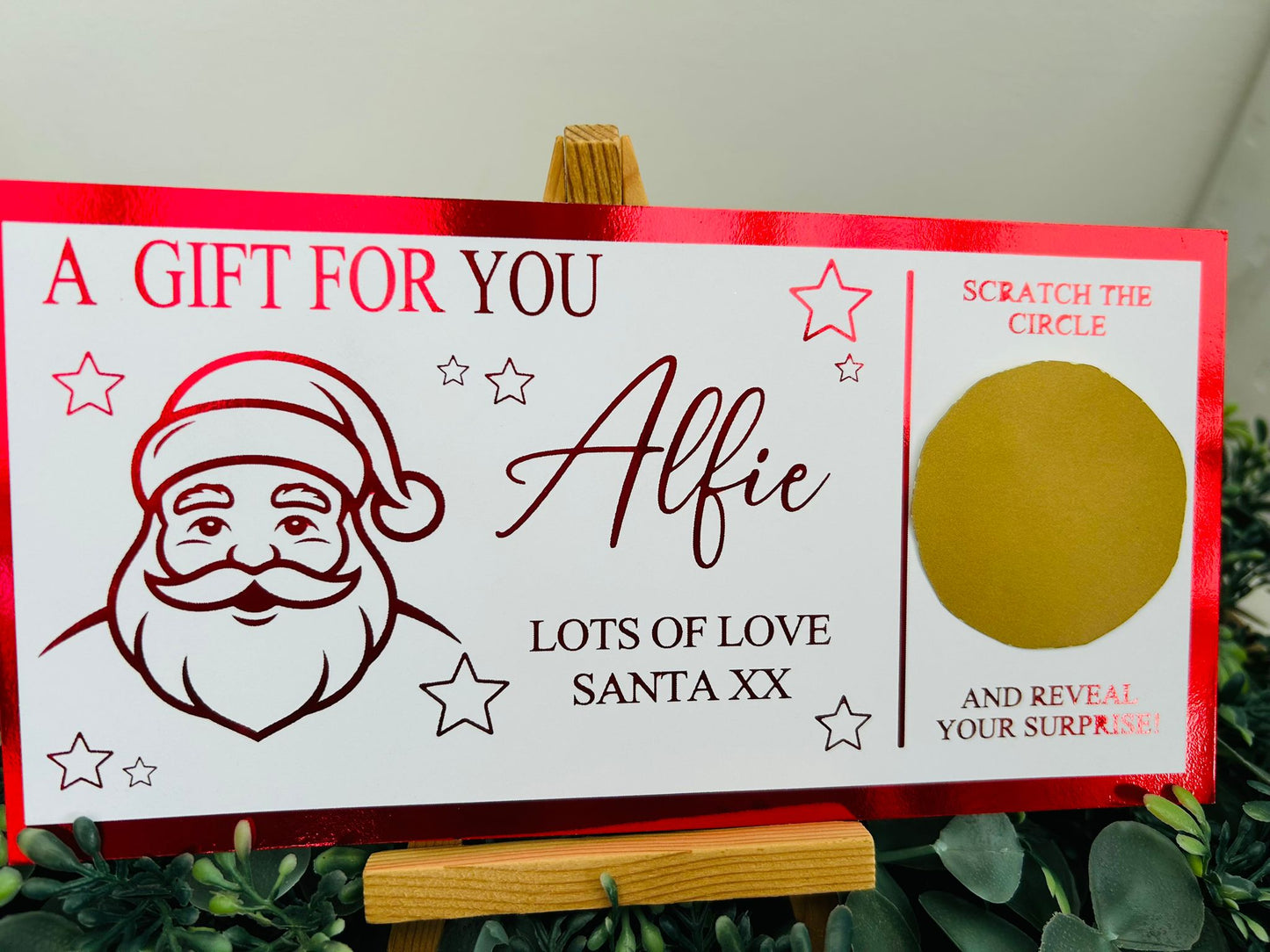 Personalised Foil Christmas Card, Surprise Reveal Scratch Off Ticket, Santa Claus