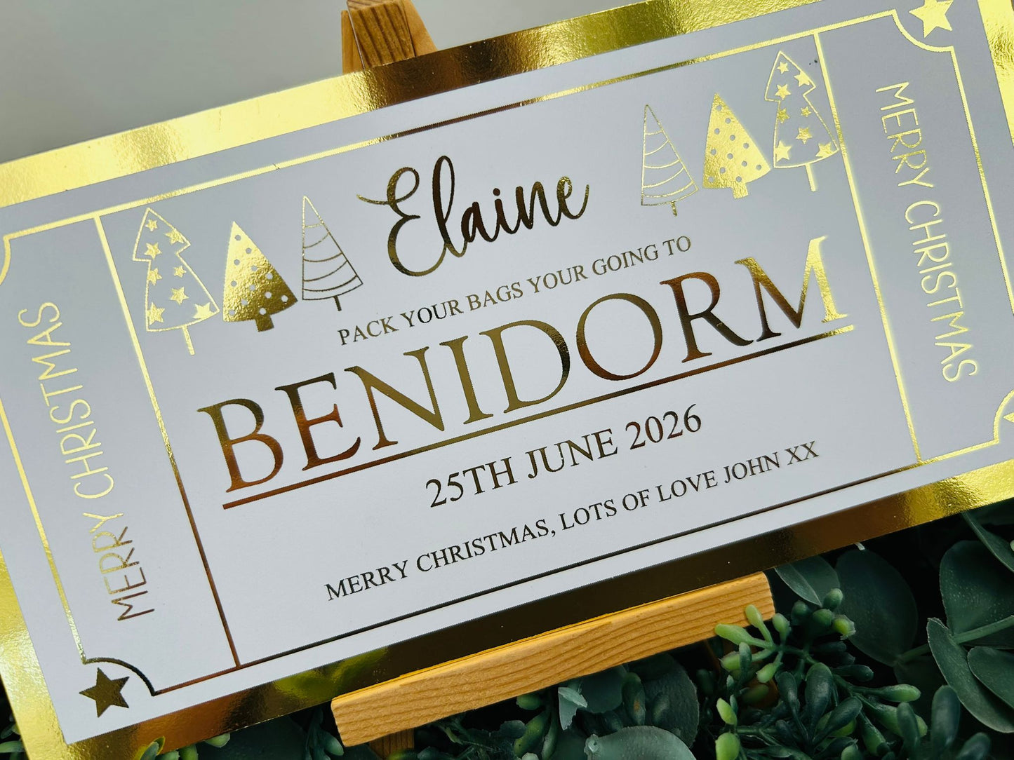 Personalised Foil Christmas Card, Surprise Reveal Holiday, Day Out, Lunch