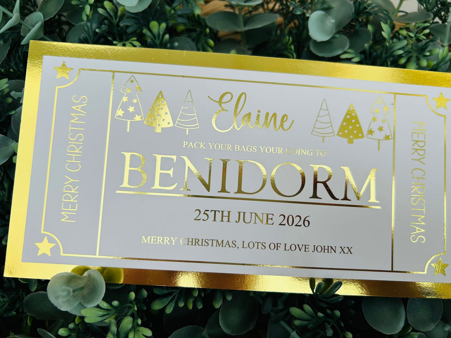Personalised Foil Christmas Card, Surprise Reveal Holiday, Day Out, Lunch