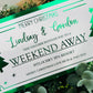 Personalised Foil Christmas Card, Surprise Foil Voucher Weekend Away, Overnight Stay