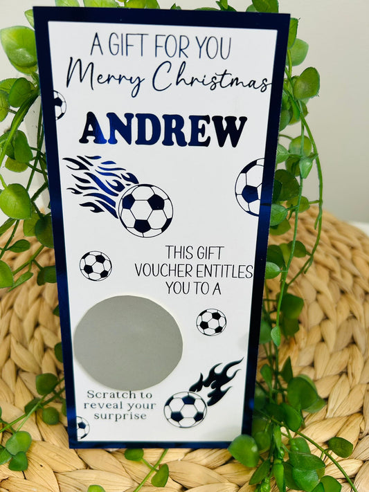 Personalised Foil Christmas Card, Surprise Reveal Scratch Off Ticket, Football