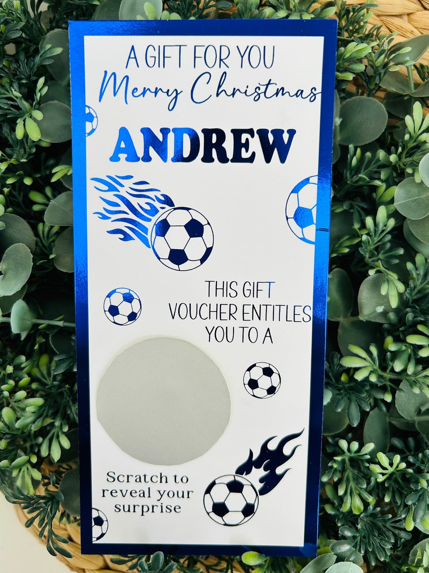 Personalised Foil Christmas Card, Surprise Reveal Scratch Off Ticket, Football