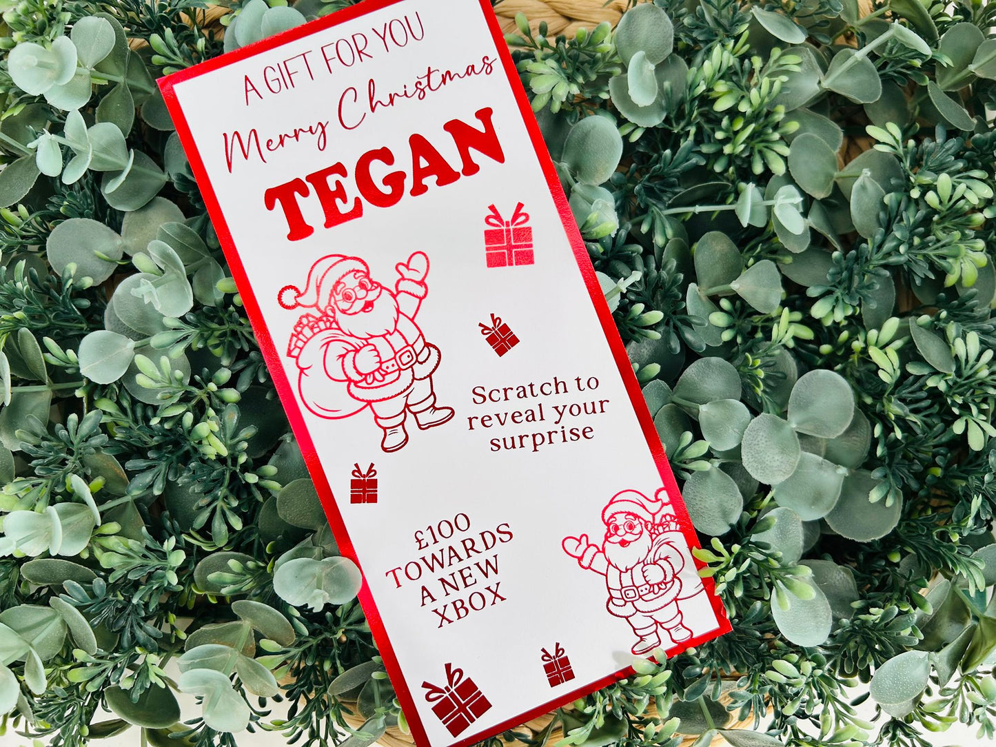 Personalised Foil Christmas Card, Surprise Reveal Scratch Off Ticket, Santa Claus