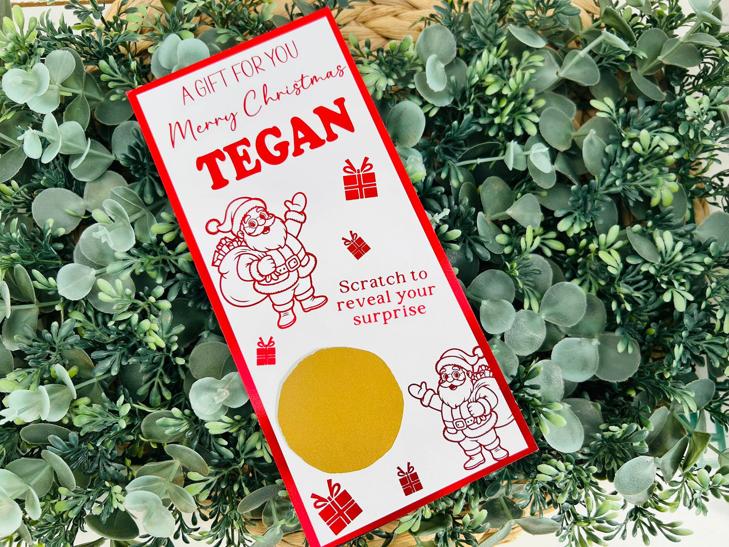 Personalised Foil Christmas Card, Surprise Reveal Scratch Off Ticket, Santa Claus