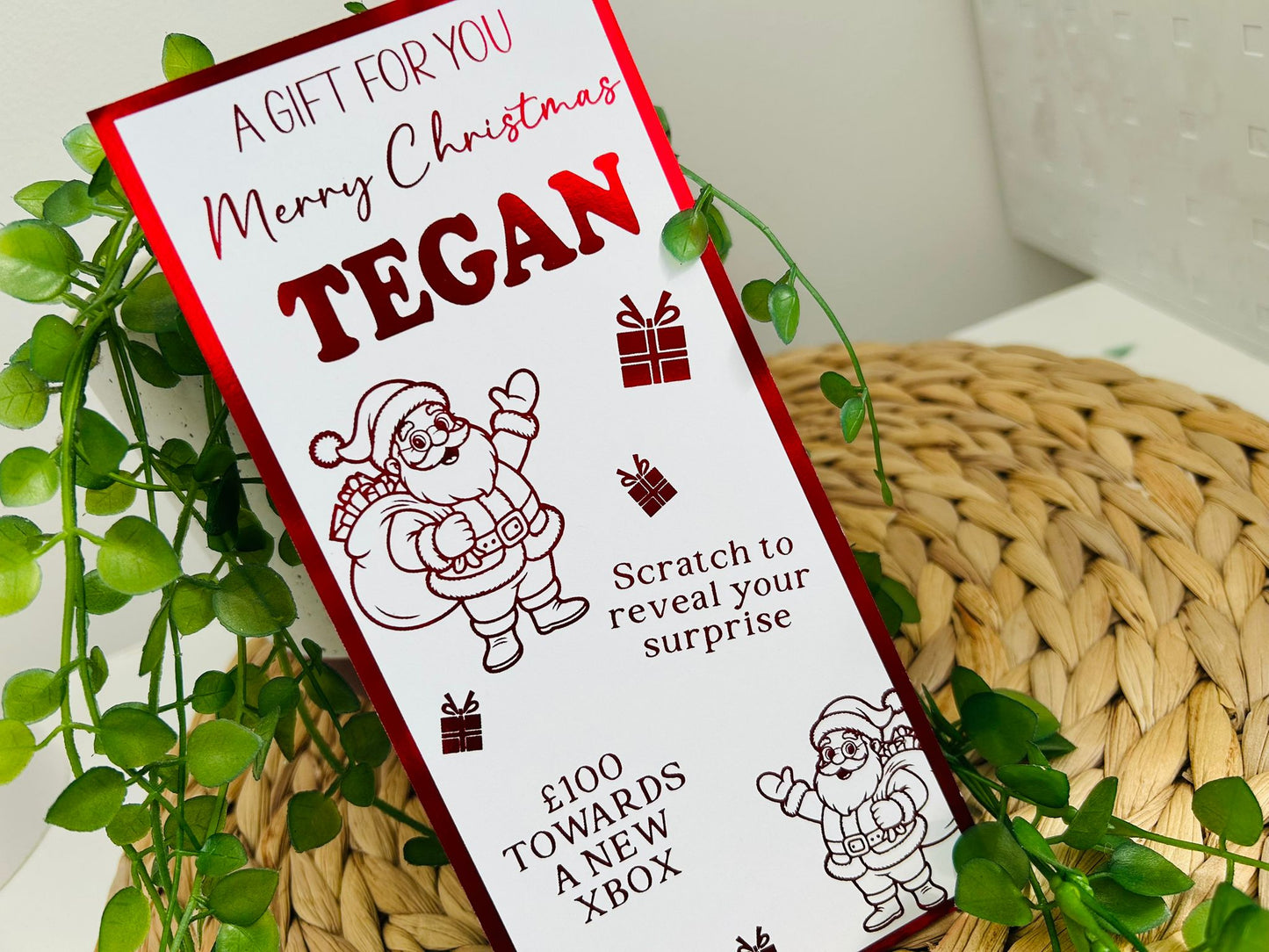 Personalised Foil Christmas Card, Surprise Reveal Scratch Off Ticket, Santa Claus