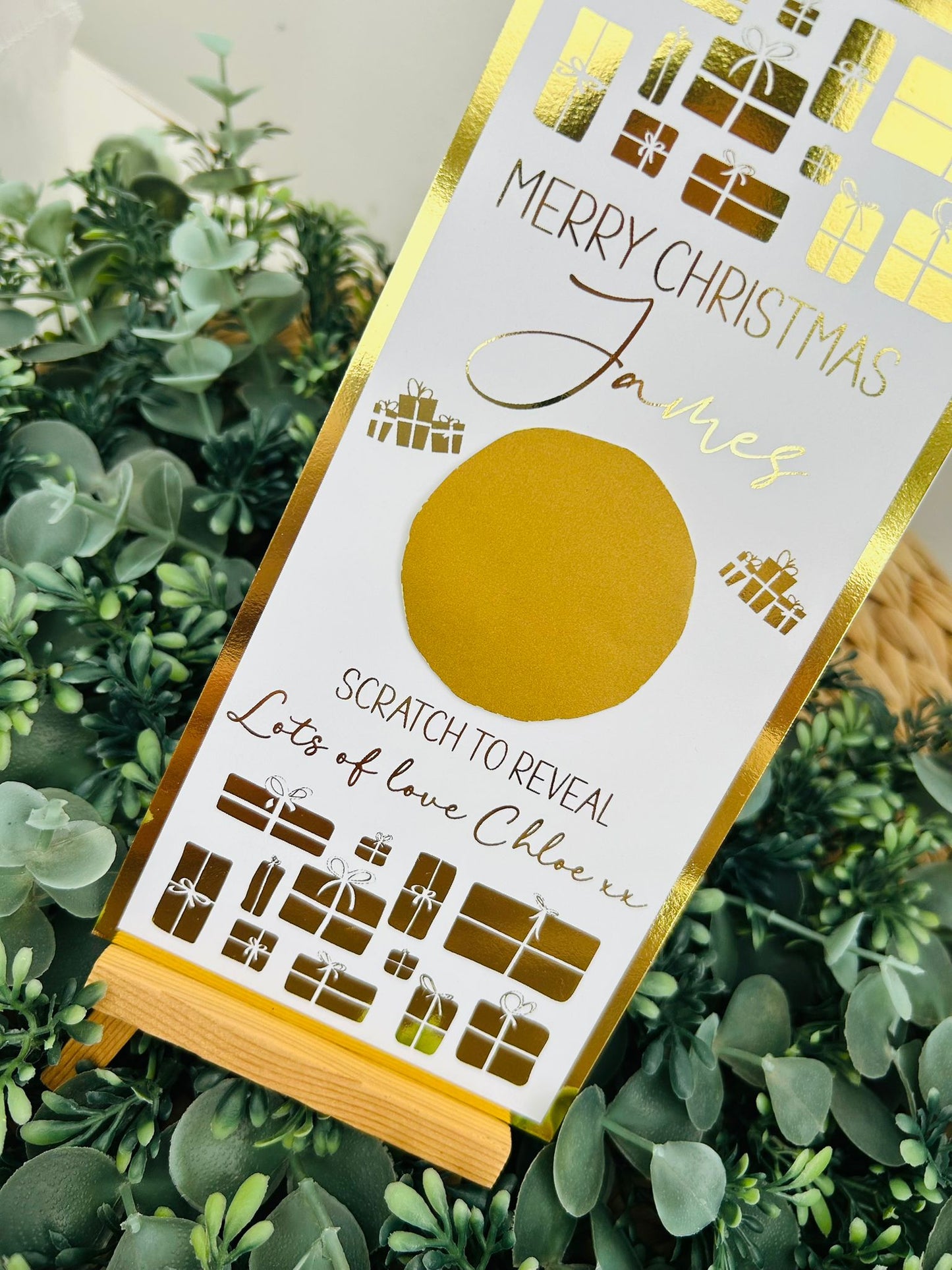 Personalised Foil Christmas Card, Surprise Reveal Scratch Off Ticket, Overnight Stay