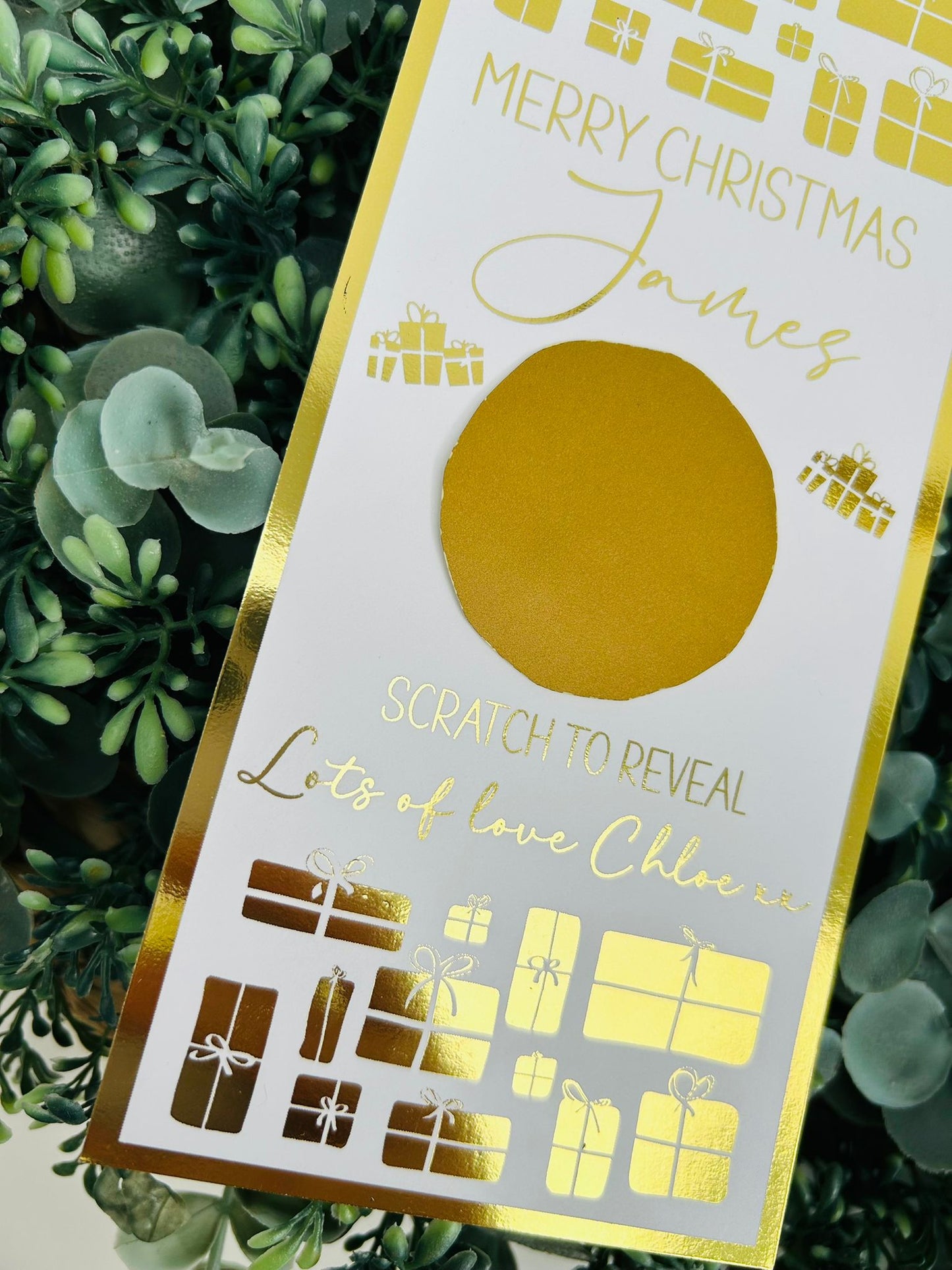 Personalised Foil Christmas Card, Surprise Reveal Scratch Off Ticket, Overnight Stay