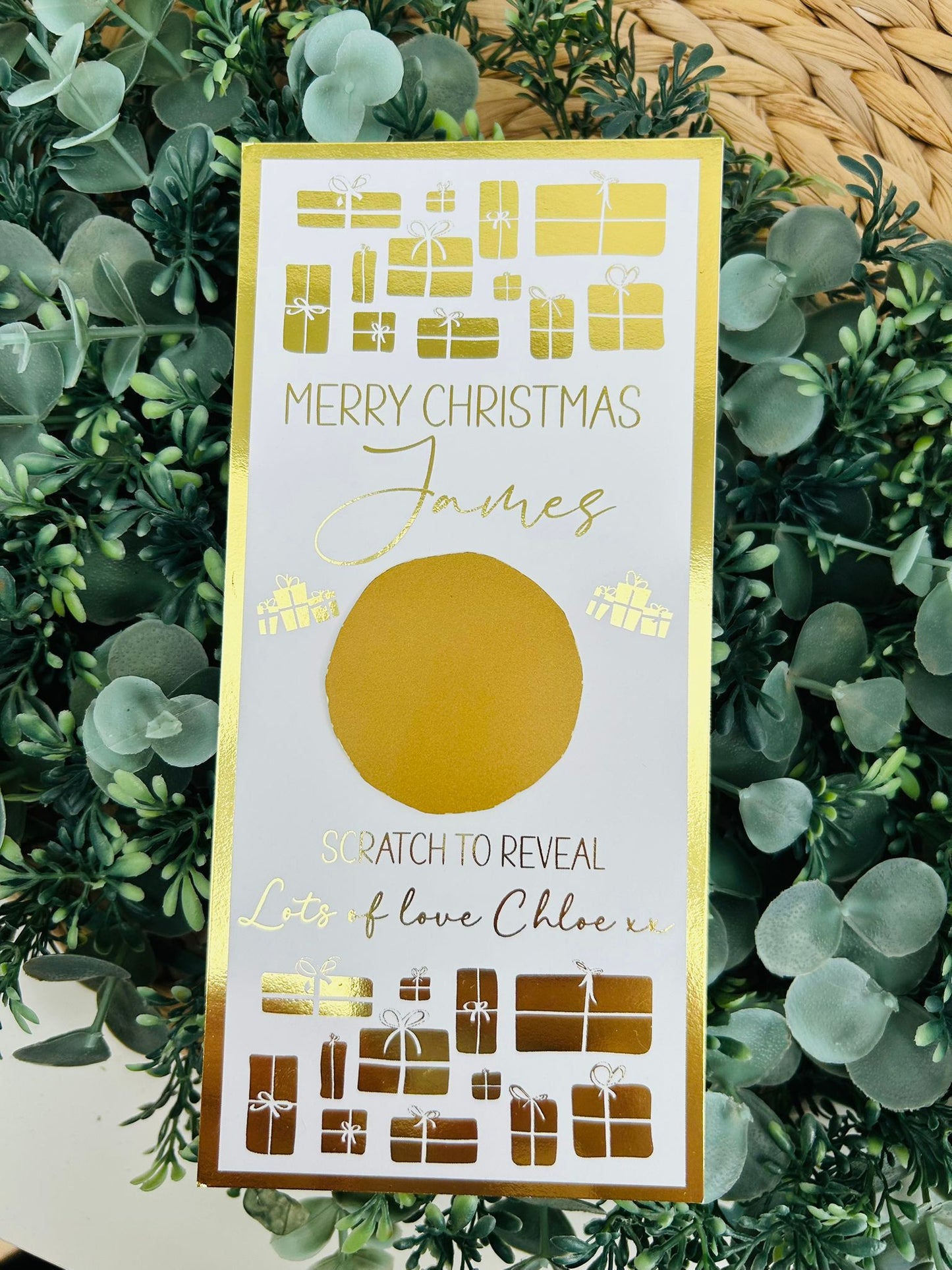 Personalised Foil Christmas Card, Surprise Reveal Scratch Off Ticket, Overnight Stay