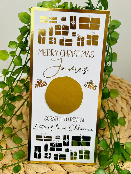 Personalised Foil Christmas Card, Surprise Reveal Scratch Off Ticket, Overnight Stay
