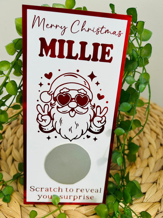 Personalised Foil Christmas Card, Surprise Reveal Scratch Off Ticket, Cool Santa