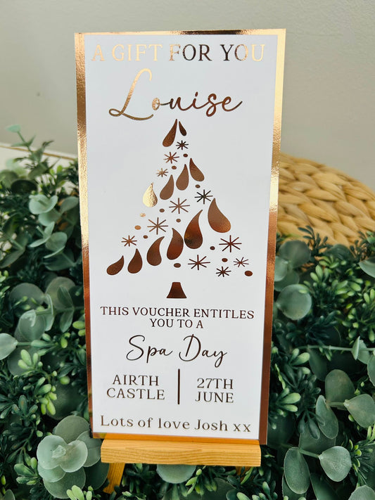 Personalised Foil Christmas Card, Surprise Foil Voucher Spa Day