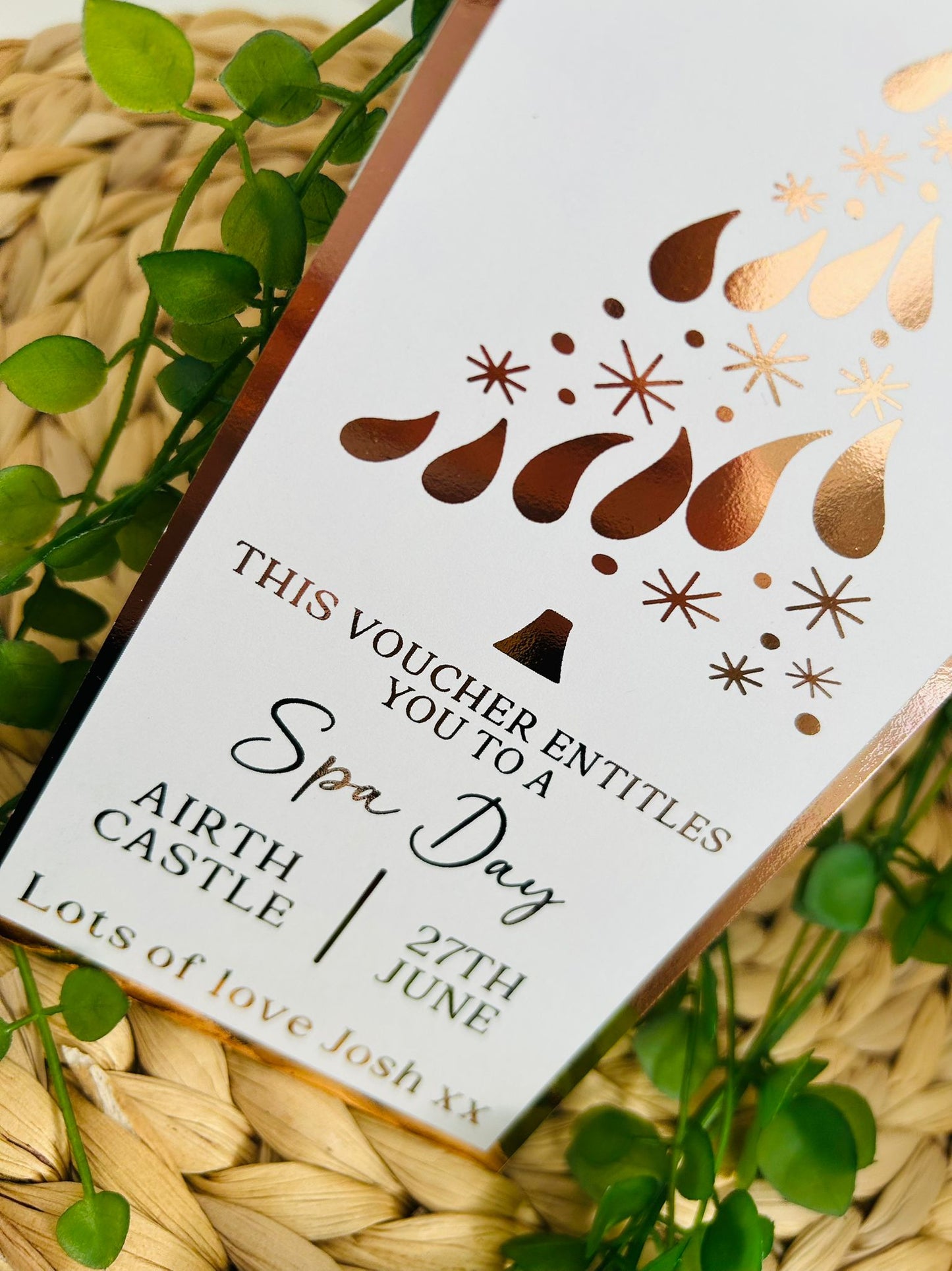 Personalised Foil Christmas Card, Surprise Foil Voucher Spa Day