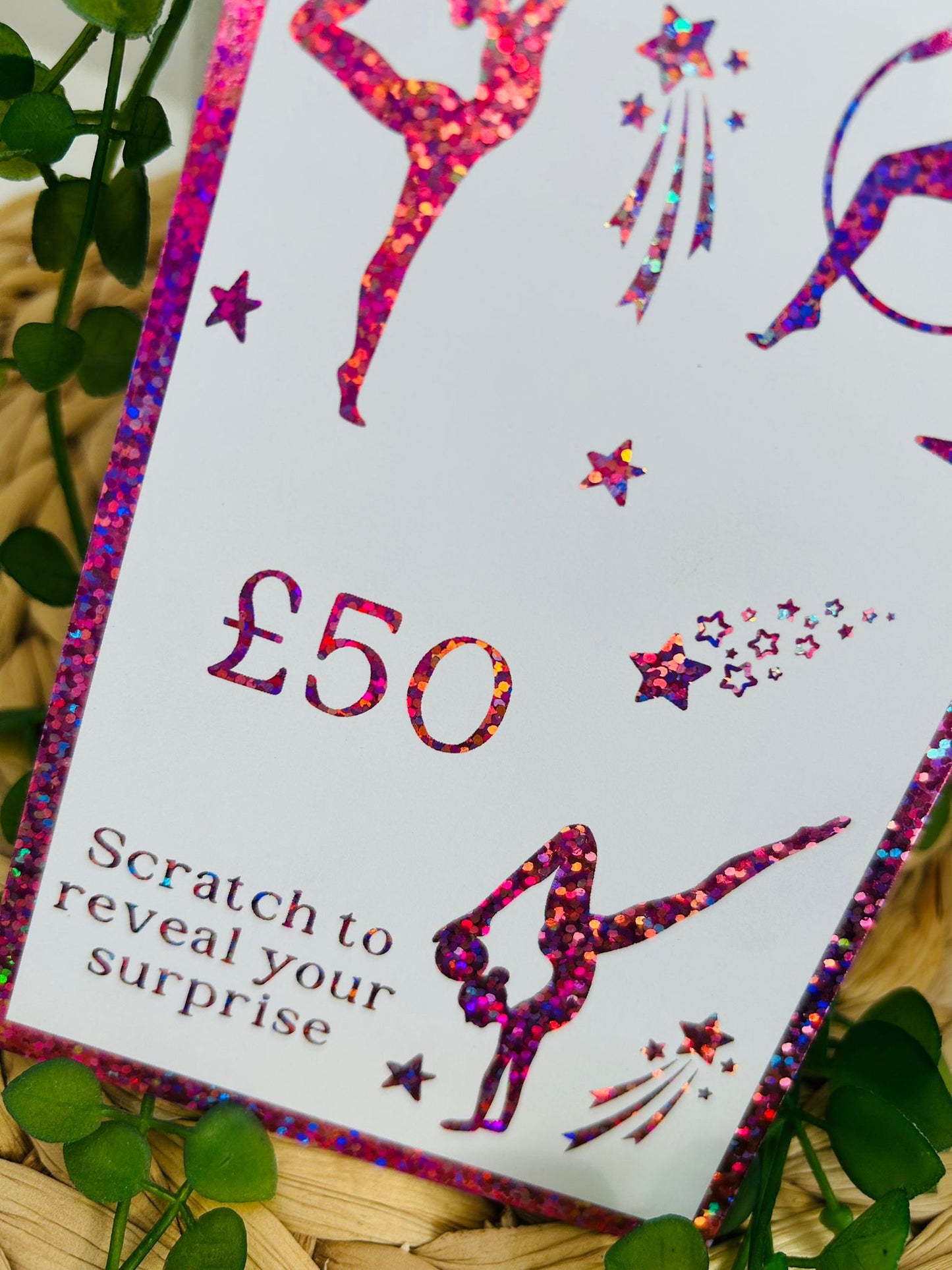 Personalised Foil Christmas Card, Surprise Reveal Scratch Off Ticket, Gymnastics