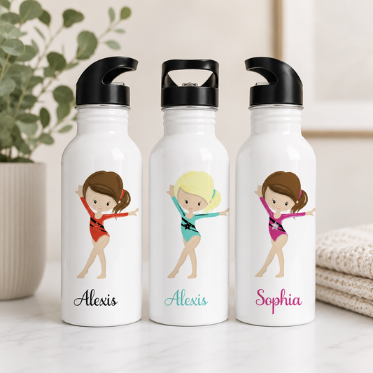 Personalised Girl's Gymnastics Water Bottle with Straw