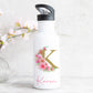 Personalised Water Bottle With Straw Gold Pink Floral Initial