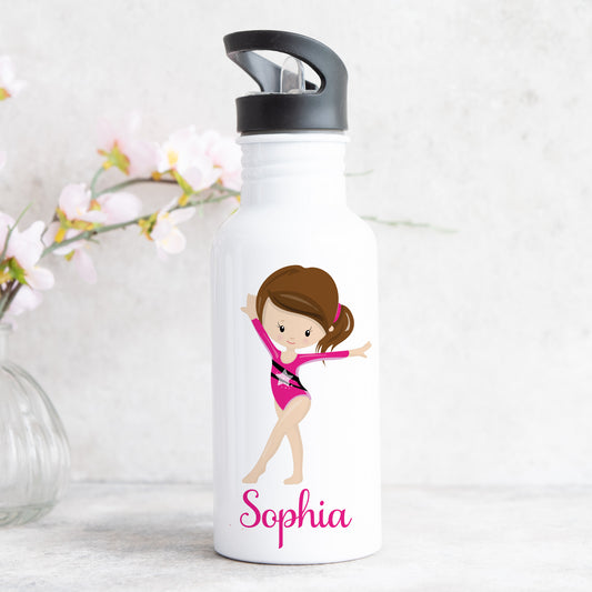 Personalised Girl's Gymnastics Water Bottle with Straw