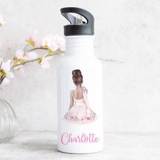 Personalised Girl's Water Bottle with Straw Ballerina