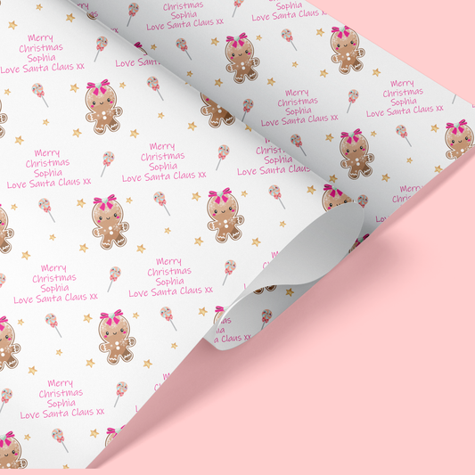 Personalised Christmas Wrapping Paper Gingerbread Girl