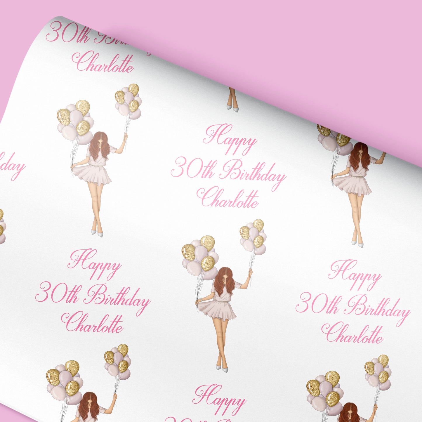 Personalised Birthday Gift Wrap Wrapping Paper Girl Balloons