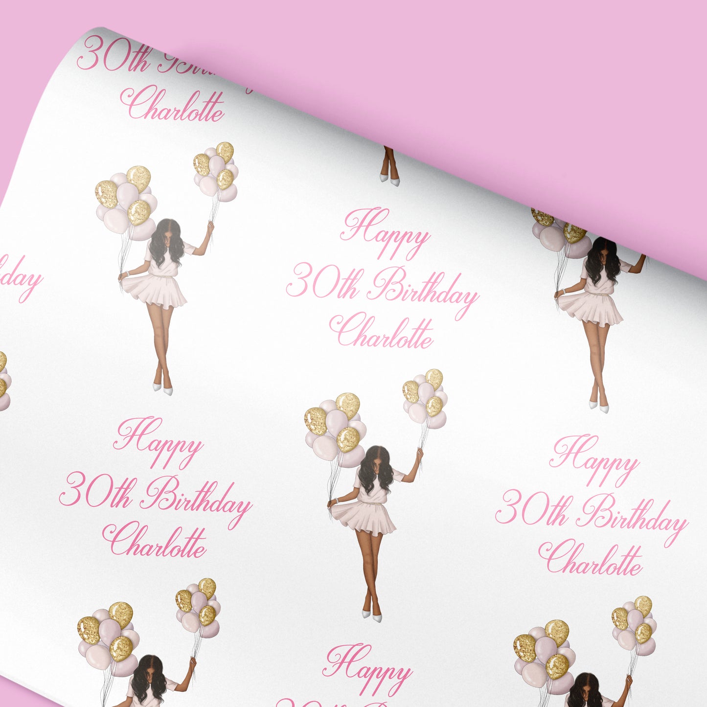 Personalised Birthday Gift Wrap Wrapping Paper Girl Balloons
