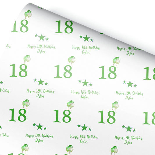 Personalised Birthday Wrapping Paper Green Balloons Stars