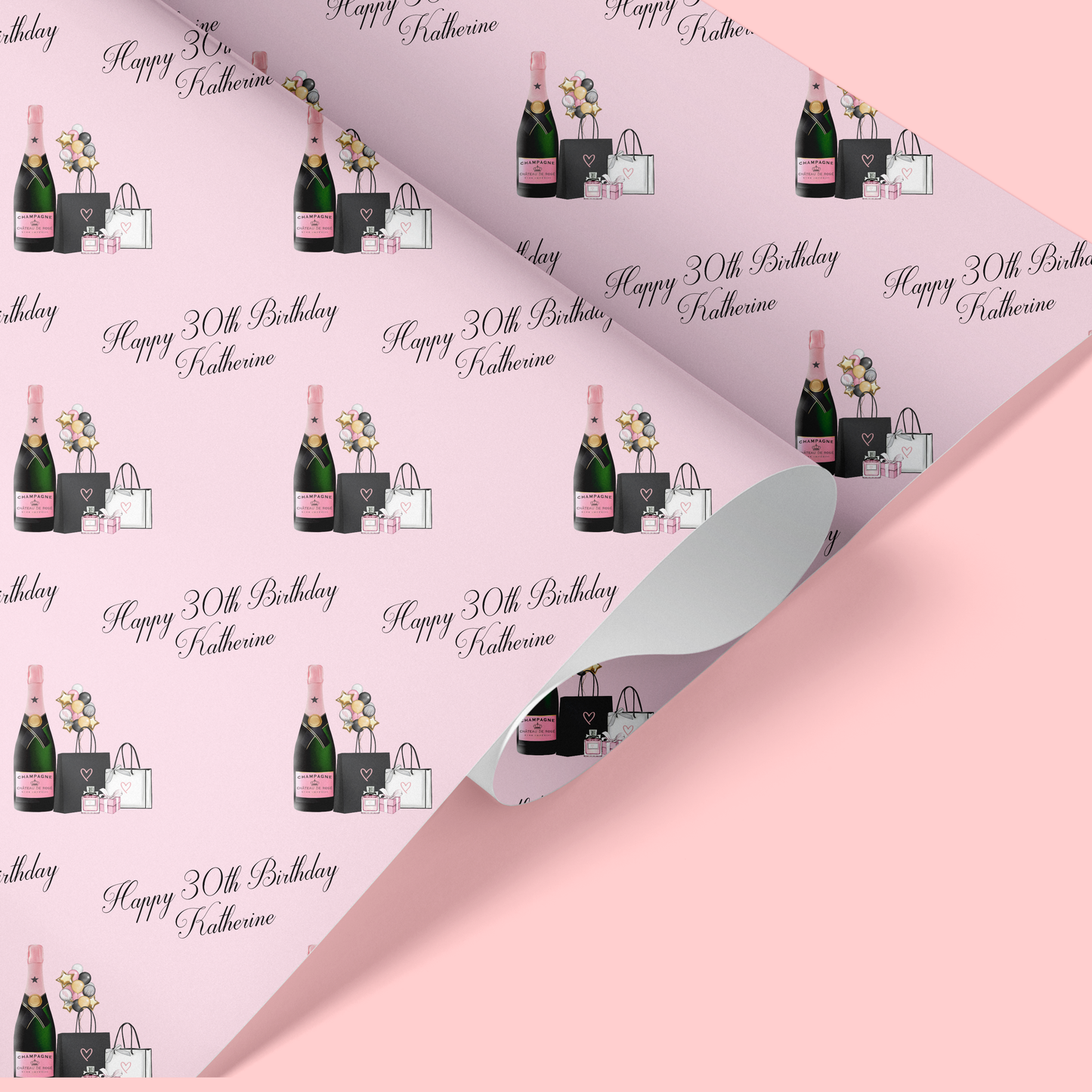Personalised Female Birthday Card Shopping Champagne Balloons