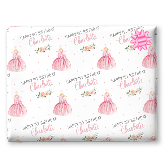 Gift Wrapping Paper Personalised, Pink Dress Girl
