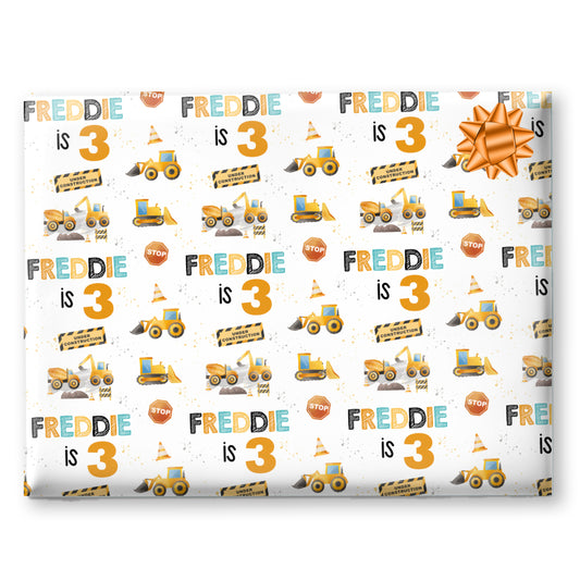 Personalised Birthday Wrapping Paper Children Construction Digger Trucks
