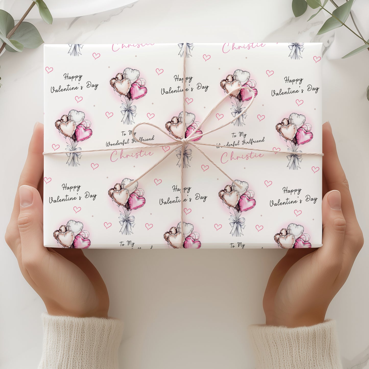 Valentines Day Card, Heart Balloons