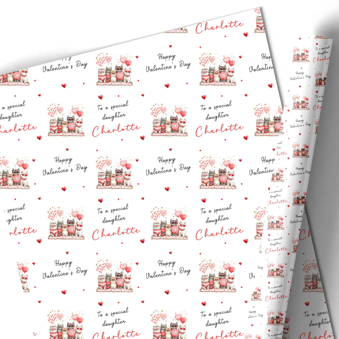 Valentines Day Card, Cute Playful Cats, For Daughter, Granddaughter, Wife, Girlfriend