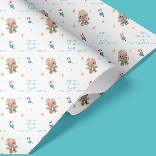 Personalised Christmas Wrapping Paper Gingerbread Boy