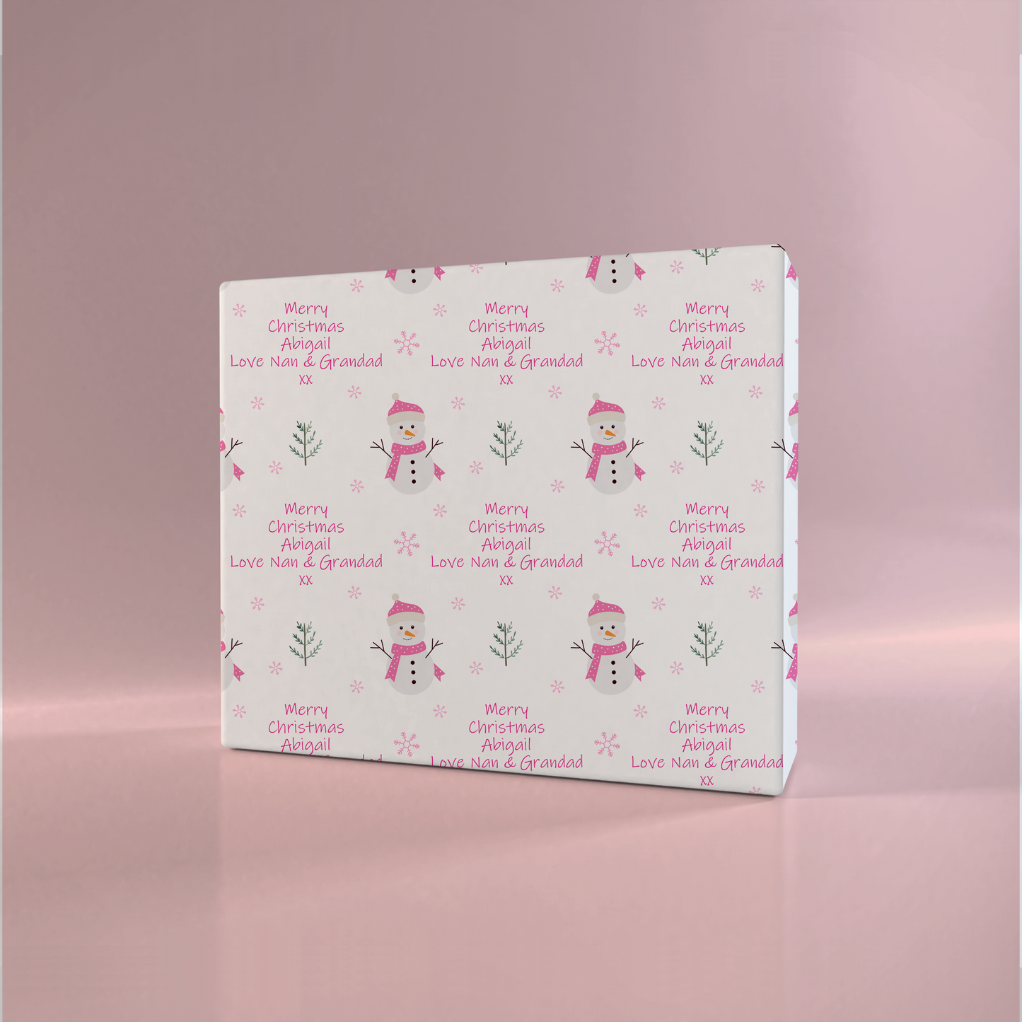 Personalised Christmas Wrapping Paper Pink Snowman
