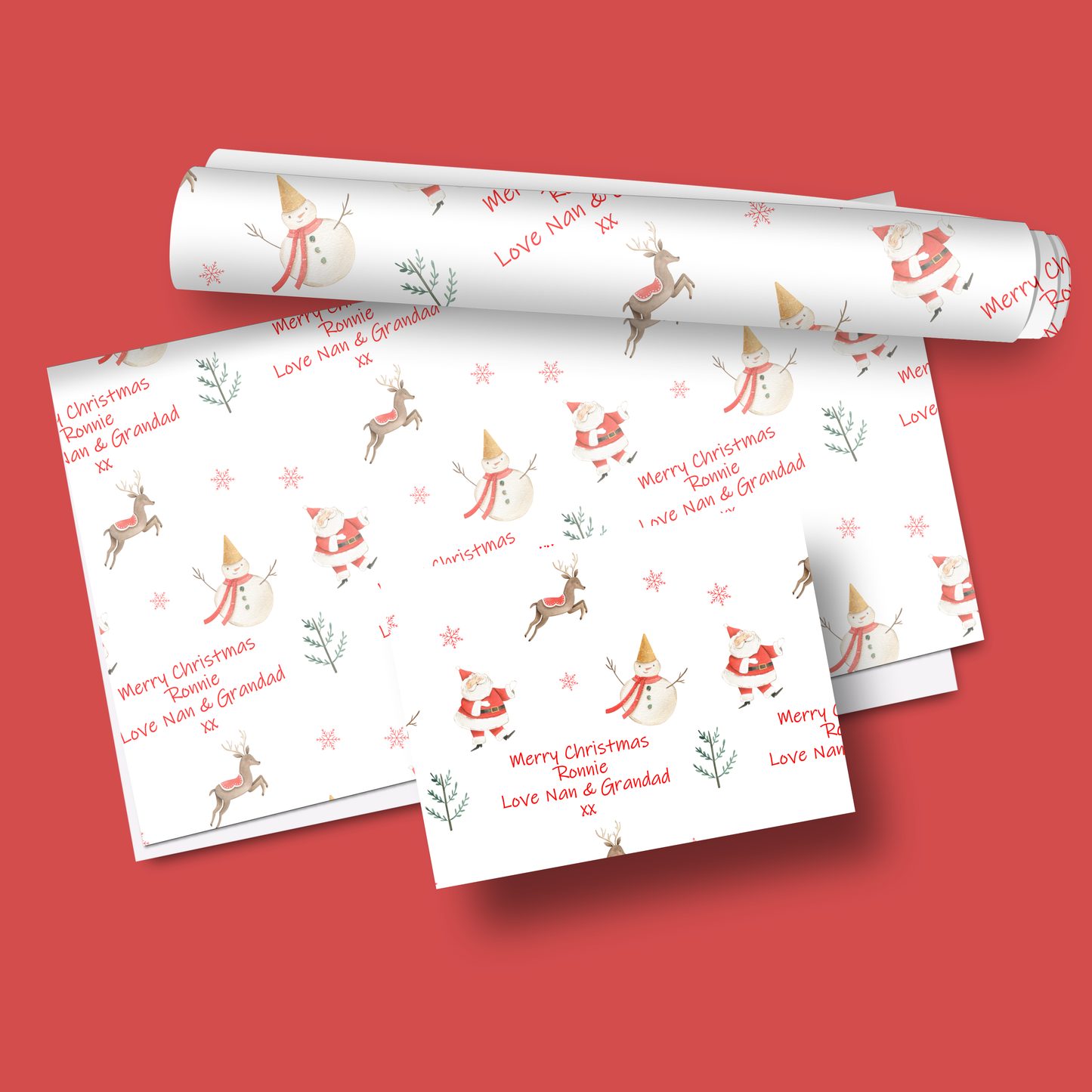 Personalised Christmas Wrapping Paper Santa Snowman Reindeer