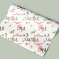 personalised christmas wrapping paper with name and santa claus and elves pattern