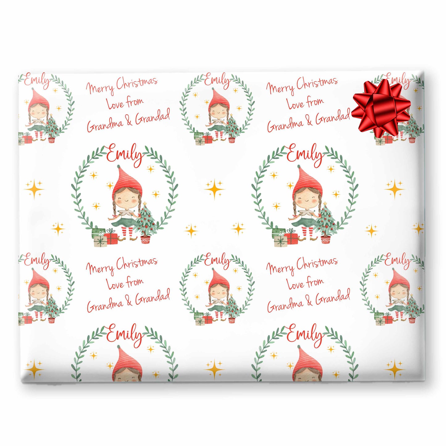 Christmas Wrapping Paper Girl Elf, Gift Wrap For Children