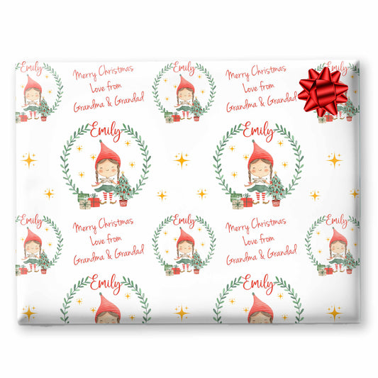 Christmas Wrapping Paper Girl Elf, Gift Wrap For Children
