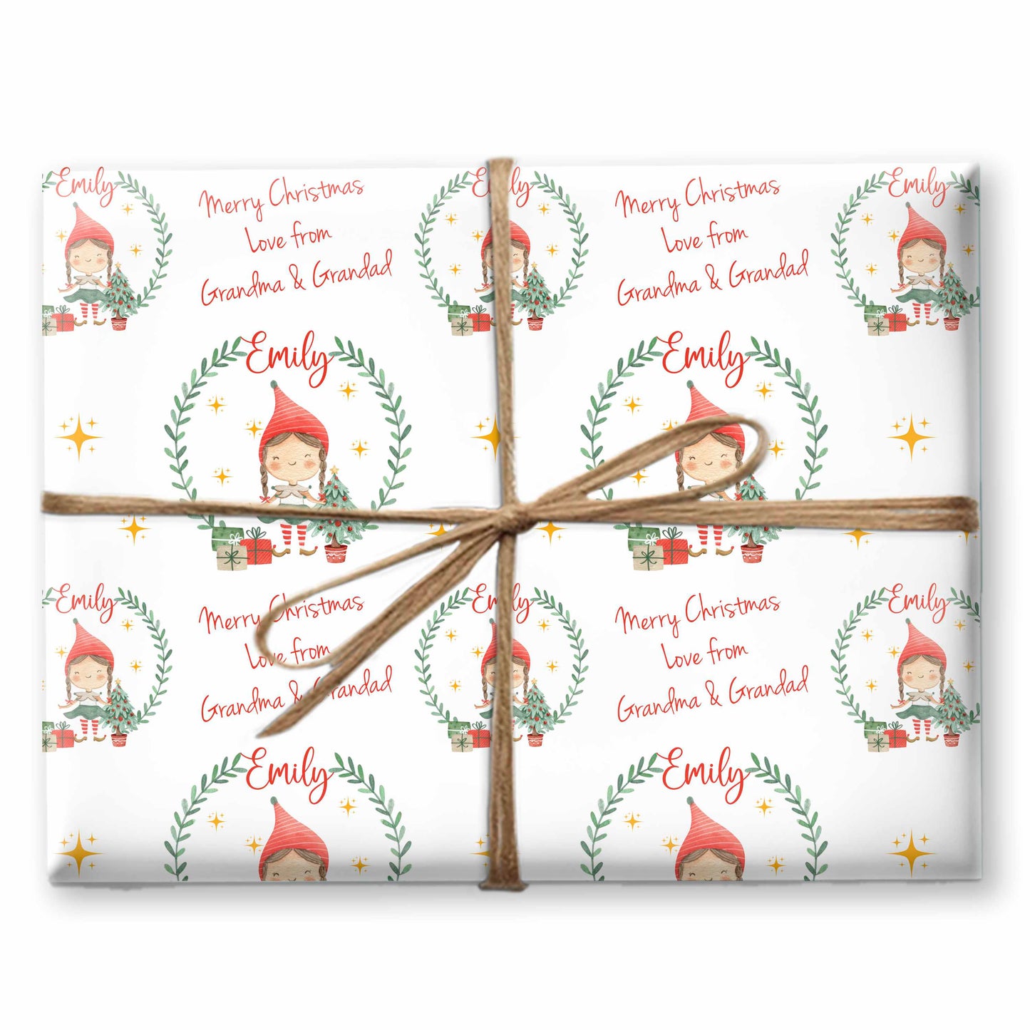 Christmas Wrapping Paper Girl Elf, Gift Wrap For Children