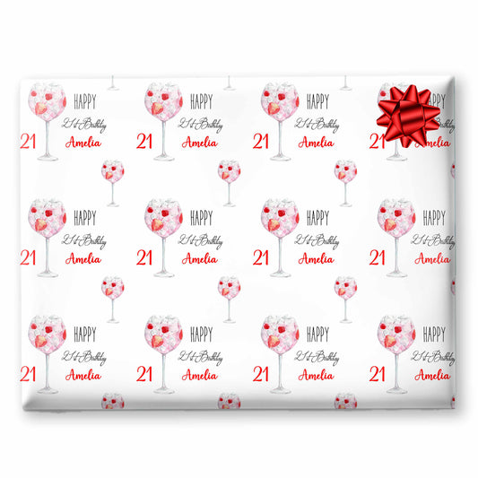 Red Gin Cocktail Birthday Wrapping Paper