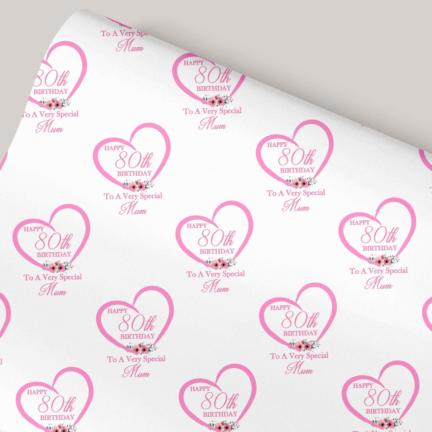 Pink Floral Heart Birthday Wrapping Paper