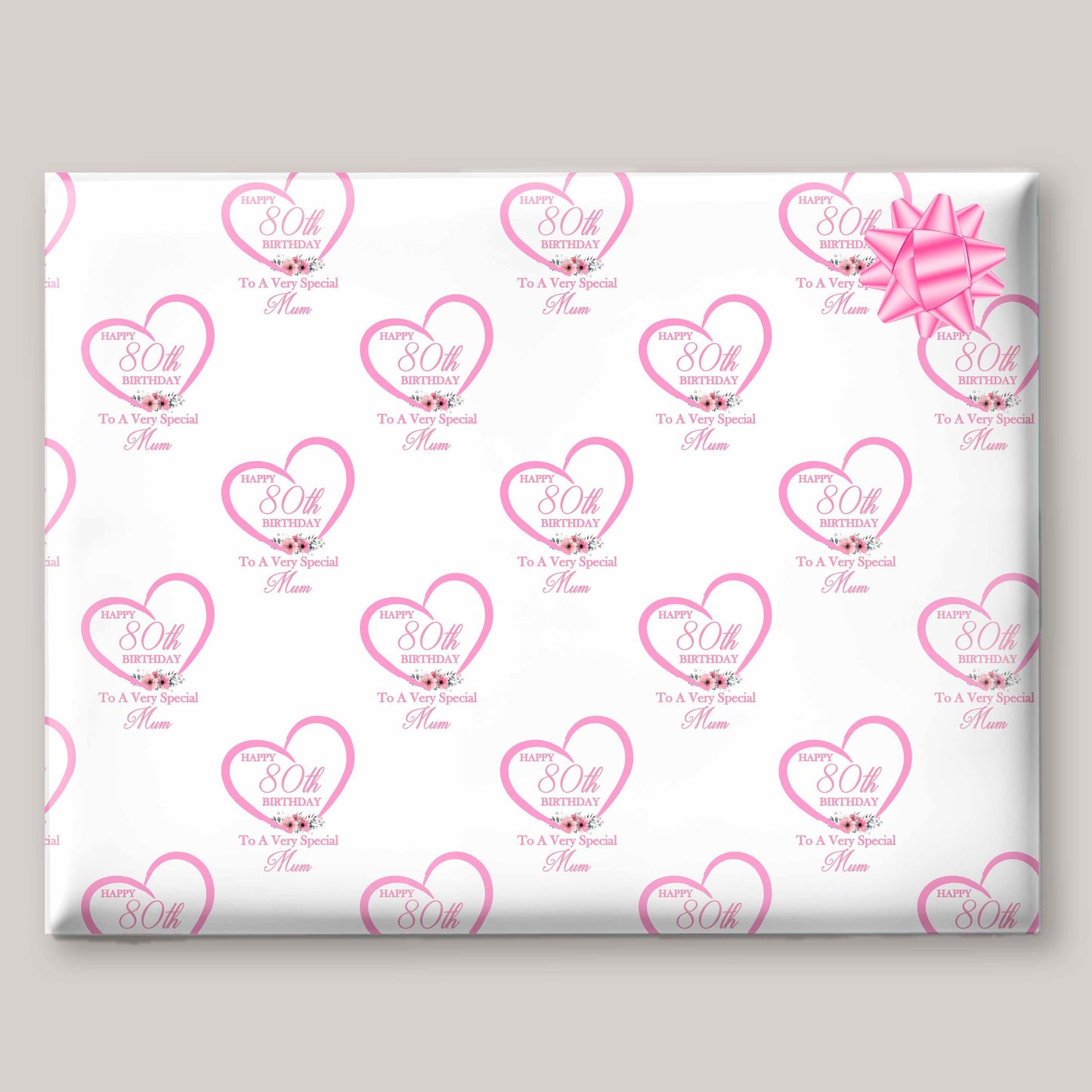 Pink Floral Heart Birthday Wrapping Paper