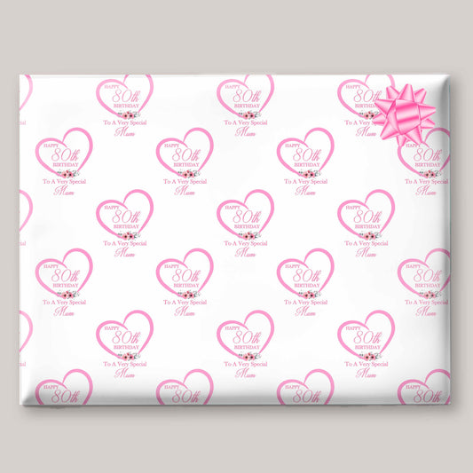 Pink Floral Heart Birthday Wrapping Paper