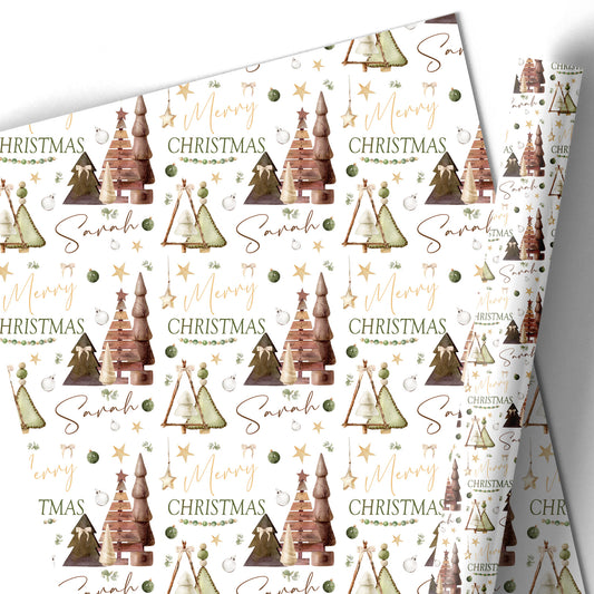 Christmas Gift Wrapping Paper – Rustic Christmas Trees, Personalied Gift Wrap Roll