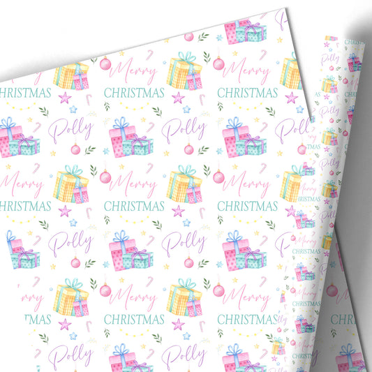 Christmas Gift Wrapping Paper –  Personalied Gift Wrap Roll, Watercolour Parcels