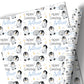 Christmas Gift Wrapping Paper –  Personalied Gift Wrap Roll, Cute Penguins Blue Name