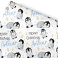 Christmas Gift Wrapping Paper –  Personalied Gift Wrap Roll, Cute Penguins Blue Name